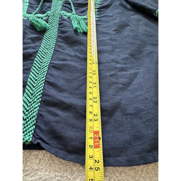 J. Crew Women’s Embroidered Boho Linen & Cotton Navy & Green Top Blouse Size 10 - Picture 12 of 13